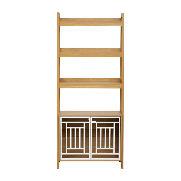 English Elm Modern 2 IN 1 Dog Furniture Leaning Ladder Bookshelf with Hidden Kennel, Walnut Mid-Century Storage for Dogs up to 50lbs N843P256446W