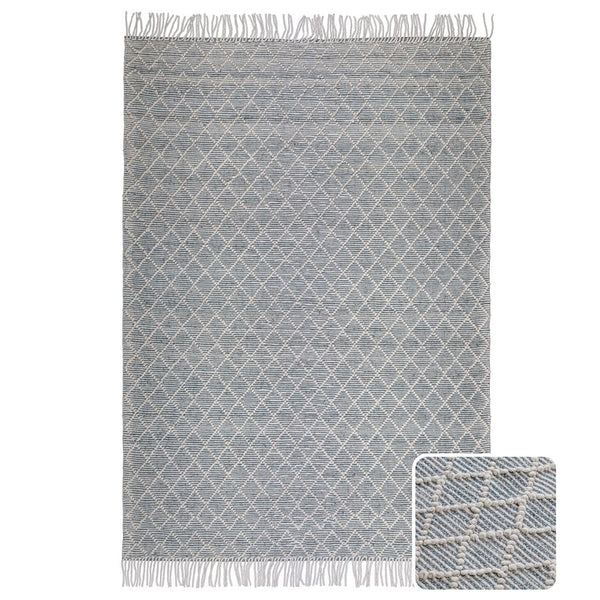 English Elm Ogden Ivory 6x9 Area Rug - Handwoven Wool Blend Diamond Pattern with Teal Accents & Fringe Pad Recommend B136P188390