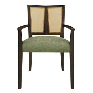 English Elm Christopher Knight Home® - ARM Mid-Century Dining Chair with Rattan Back & Upholstered Foam Seat, Solid Rubberwood Frame Dark Brown,Green N771P254005L