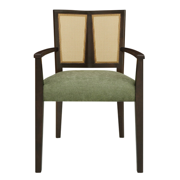 English Elm Christopher Knight Home® - ARM Mid-Century Dining Chair with Rattan Back & Upholstered Foam Seat, Solid Rubberwood Frame Dark Brown,Green N771P254005L