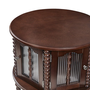English Elm Vintage Walnut Nesting Coffee Table with Bamboo-Style Glass Doors, Retro Beaded Legs, Space-Saving Design N735P305623D