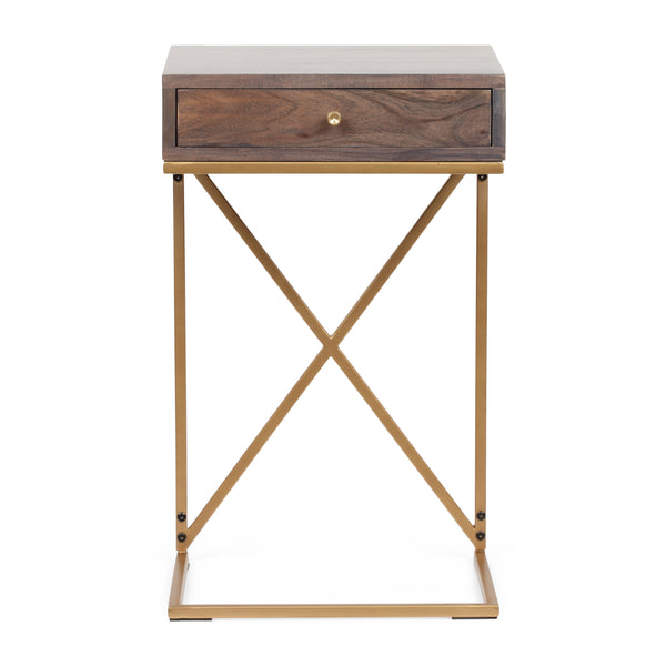 English Elm Christopher Knight Home® - END C-Shape End Table with Drawer in Dark Brown Acacia Wood & Gold Metal Legs — Rustic Glam Accent (97) 68743.00