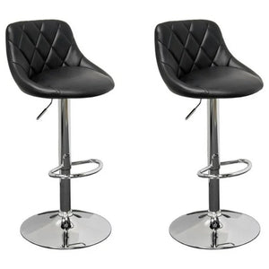English Elm Black Faux Leather Adjustable Swivel Bar Stool Set of 2 — High-Back 360° Swivel, Diamond Stitching, 25–31" Height B011P356308