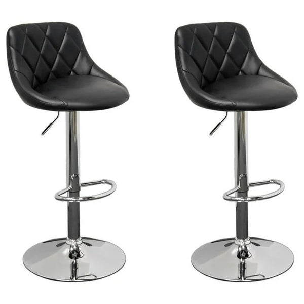 English Elm Black Faux Leather Adjustable Swivel Bar Stool Set of 2 — High-Back 360° Swivel, Diamond Stitching, 25–31" Height B011P356308