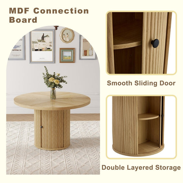 English Elm 4piece Round Dining Set with Fluted Pedestal Table Pu Chairs and Built-in Shelf W2920S00077