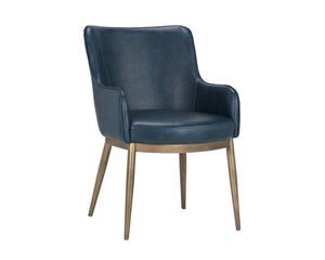 Sunpan Franklin Dining Armchair - Elegant Barrel Back Design with Antique Brass Frame for Modern Spaces Vintage Blue
