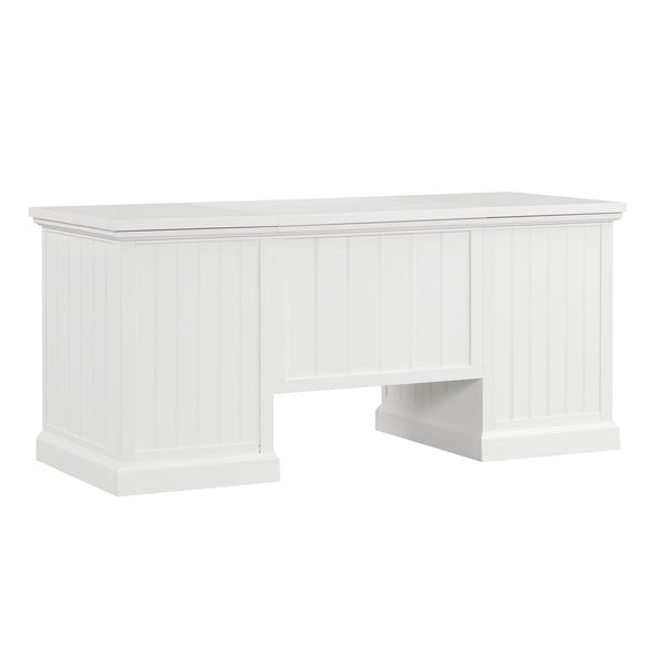 English Elm 67''Modern Executive Desk with 3 Drawers & 2 Cabinets, Spacious White MDF Workstation with Adjustable Shelves and Chic Vertical Edge Design for Home Office N751S211942K