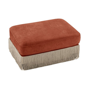 English Elm Ottoman Velvet Tufted Sectional with Tassel Skirt French Luxe Chesterfield Lounge Accent Red+Brown W714P450888