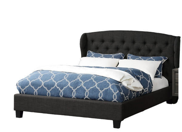 English Elm Modern Wingback Platform Bed Tufted Upholstered Headboard Charcoal Eastern King Frame B011P421732