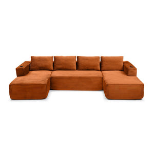 English Elm 132" Modular U-shaped Corduroy Cloud Sectional with Deep Seat Cupholders Assembly Free W1117S00346