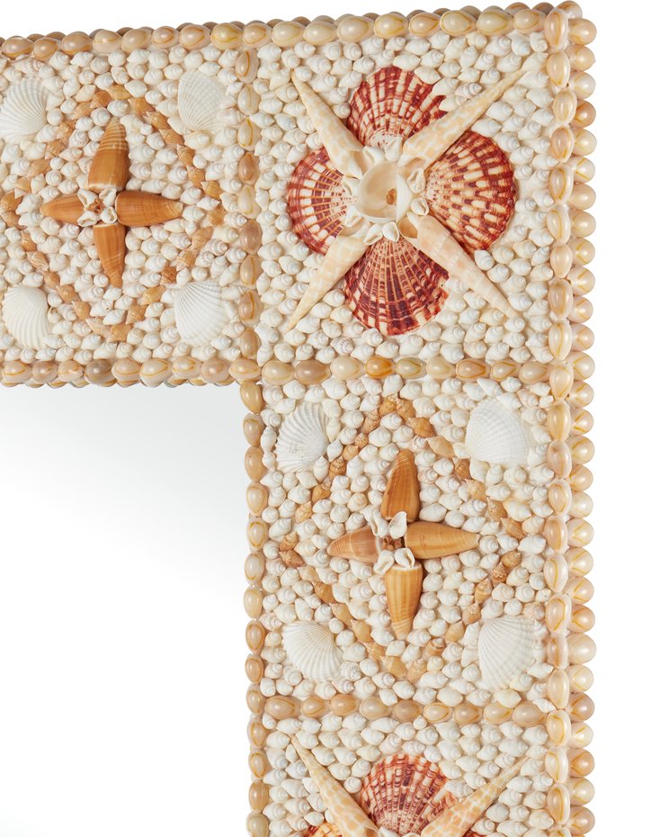 Currey & Company Junonia Shell-incrusted Rectangular Mirror With Floral Motifs - Versatile Hanging Options Included! Yellow Shell ,Wood ,Glass 1000-0169-currey-company