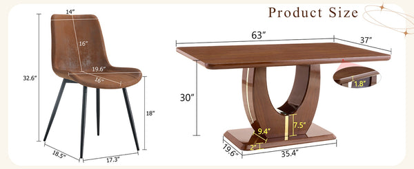 English Elm One Modern 7 Piece Dining Set 63 Inch Table Dark Wood Grain Top Brown Fabric Chairs W1151S04406