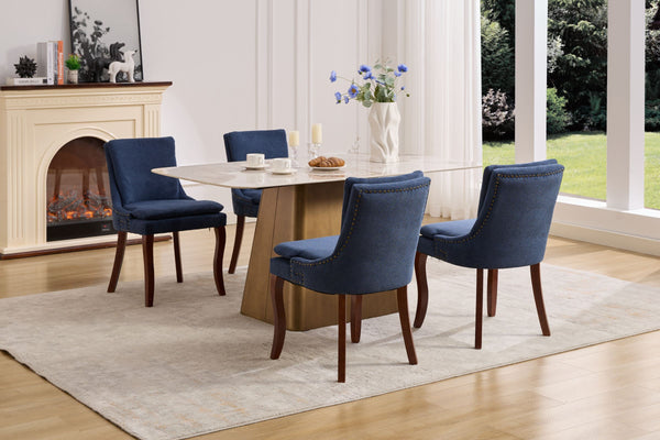 English Elm Modern Dining Chairs Set of 2 with Double-Layer Cushioned Spring+Sponge Comfort, Curved Solid Wood Legs, Mid Back Elegance for Living & Dining Room Blue W1143P207918
