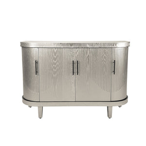 English Elm Modern Curved Sideboard Solid Wood Console Table with 4 Doors, Adjustable Shelves & Zinc Handles for Living Room Storage Scandi Style, Durable 220lb Top Capacity Champagne W757P190336