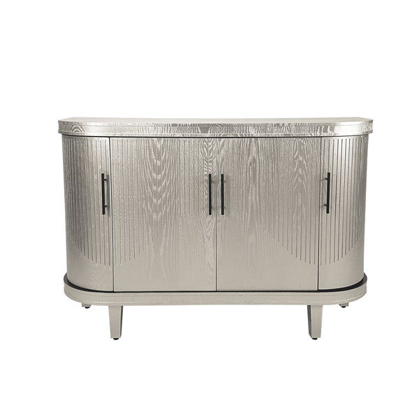 English Elm Modern Curved Sideboard Solid Wood Console Table with 4 Doors, Adjustable Shelves & Zinc Handles for Living Room Storage Scandi Style, Durable 220lb Top Capacity Champagne W757P190336