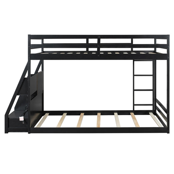 English Elm Full Bunk Bed with App Led Lighting Usb Charging Storage Drawers Kids Bedroom Black N820S00080B