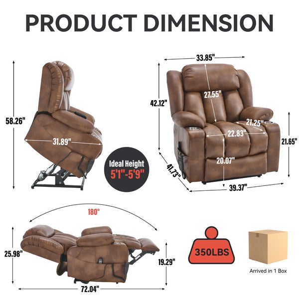 English Elm Dual Motor Power Lift Recliner with Massage Heat and Leatherair Upholstery for Living Room W3224P290208