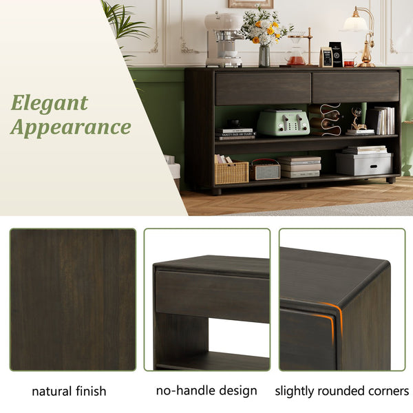 English Elm TREXM Elegant Console Table with Drawers and Shelf, Solid Wood Legs, Sleek No-Handle Design for Entryway Espresso N715P233434P