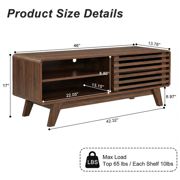 English Elm Tv Stand with Louvered Sliding Doors Tapered Legs Walnut Media Console W3204P465917