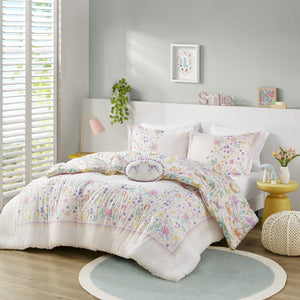English Elm 3 Pcs Twin Floral Reversible Comforter Set In Purple - Cozy Cotton Bedding With Throw Pillow Included B035P319908