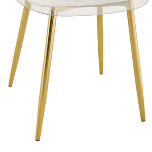 English Elm Table and Chair Set Tempered Glass Top with Gold Leg Ghost Seats for Dining Room W1151S04559