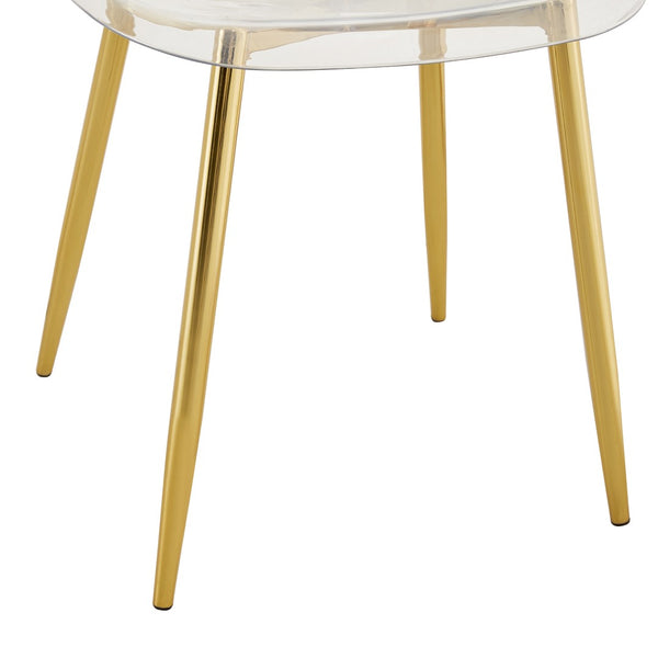 English Elm Table and Chair Set Tempered Glass Top with Gold Leg Ghost Seats for Dining Room W1151S04559