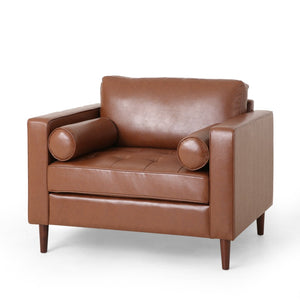 English Elm Club Chair Button Tufted Waffle Stitch Upholstery Birch Legs Mid Century Accent N776P389472C
