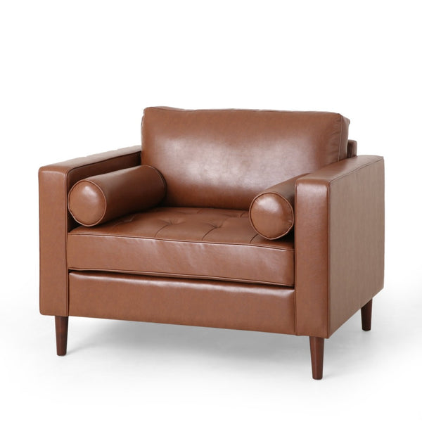 English Elm Club Chair Button Tufted Waffle Stitch Upholstery Birch Legs Mid Century Accent N776P389472C