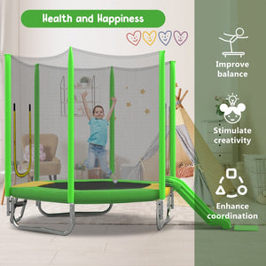 English Elm 7ft Hexagonal Kids Outdoor Trampoline with Slide Ladder and Safety Enclosure Net K821P382822F