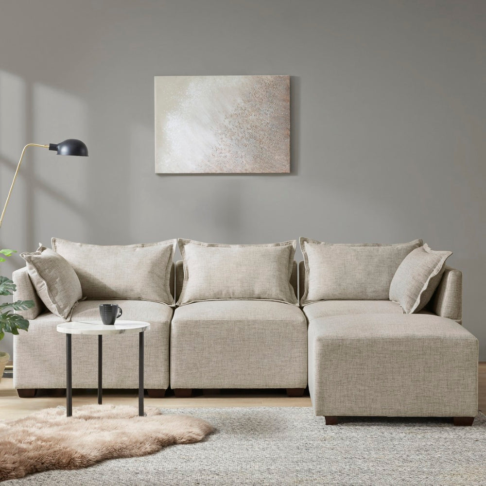 English Elm Modular Armless Chair Woven Polyester Sectional Seating with Espresso Block Feet B035129471