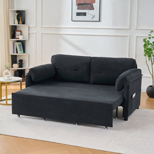 English Elm (old: W3163p269700) Convertible Chenille Sleeper Loveseat with Queen Pullout and Rolling Casters Black W3163S00100