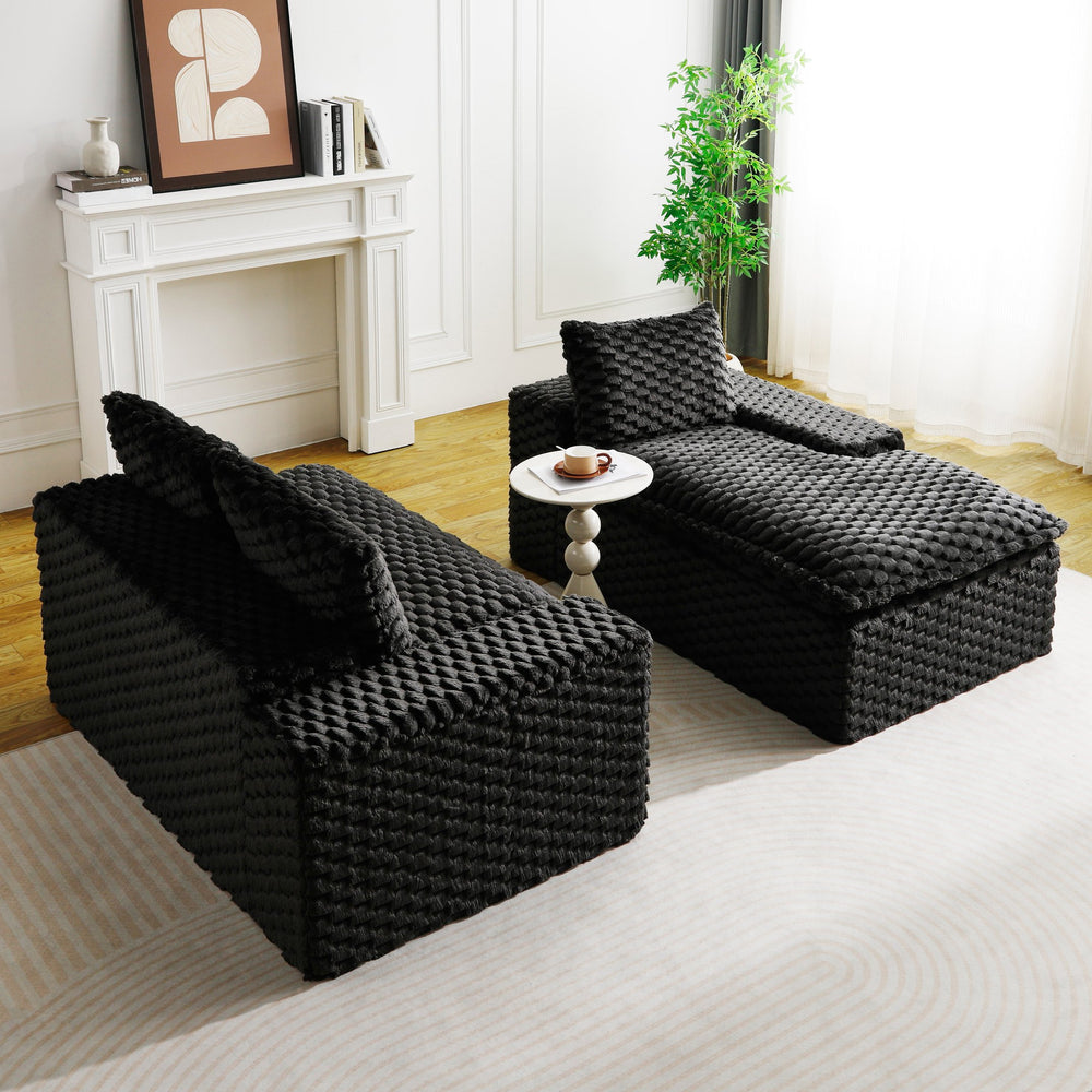 English Elm Black Turtle Velvet Sofa: Luxurious Convertible Twin-Seat With Chaise For Stylish Comfort & Versatility W3371S00032