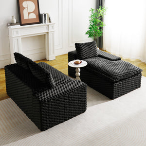 English Elm Black Turtle Velvet Sofa: Luxurious Convertible Twin-Seat With Chaise For Stylish Comfort & Versatility W3371S00032