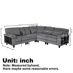 English Elm 102.75*102.75" L-Shaped Modular Sectional Sofa with Corduroy Upholstery, Storage Arm, Cup Holder, 5-Seat Convertible Lounge Beige W1926S00053