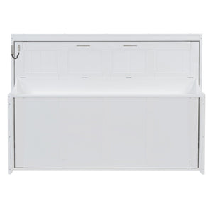 English Elm Full Size Murphy Bed With Hydraulic Lift & Integrated Desk - Space-Saving, Stylish Design In White N820S10032K