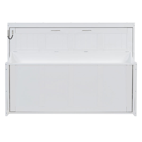 English Elm Full Size Murphy Bed With Hydraulic Lift & Integrated Desk - Space-Saving, Stylish Design In White N820S10032K