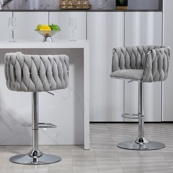 English Elm 360° Swivel Bar Stools Set of 2 with High-Rebound Cushions, Adjustable Counter Height, Sleek Chrome Frame for Kitchen Island and Cafe Seating Gray W2215P184994