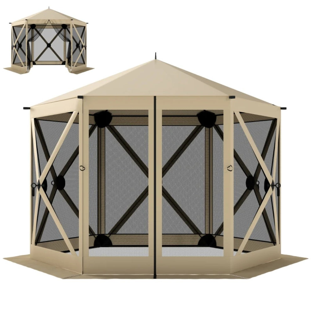 English Elm Outdoor Pop up Screen Canopy Tent with Mesh Walls Upf30 Roof for Camping Gatherings Beige+Black T3971P466893