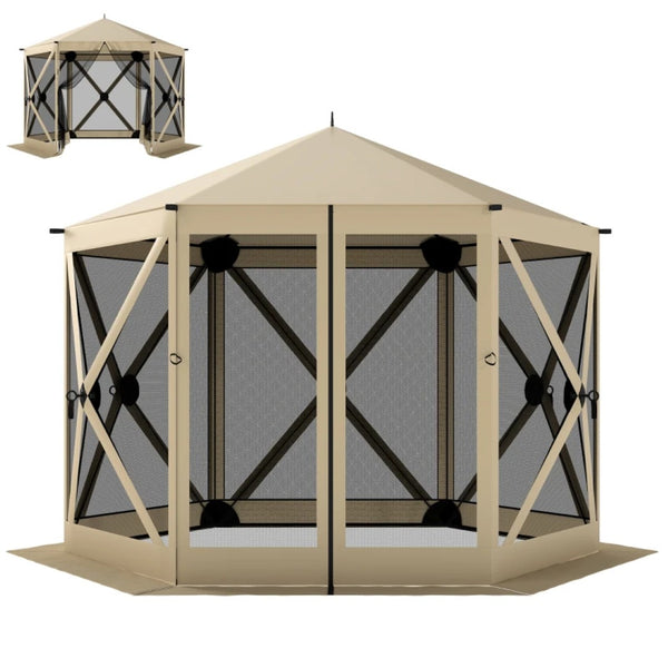English Elm Outdoor Pop up Screen Canopy Tent with Mesh Walls Upf30 Roof for Camping Gatherings Beige+Black T3971P466893