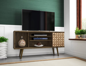 English Elm Liberty 53" Rustic Brown Tv Stand With Natural Accents, Stylish Storage & Cable Management Solutions B365P398341
