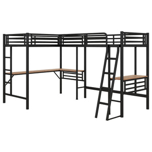 English Elm Twin Metal Loft Bed with Two Built-In Desks, Black — Space-Saving L-Shaped Twin Bunk for Study & Sleep GX001114AAB-1