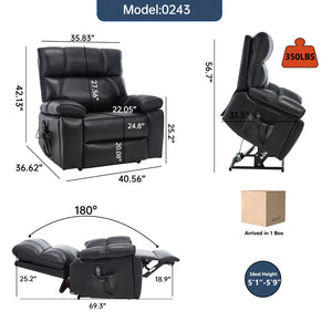 English Elm Black Leatheraire Power Lift Recliner with Massage Heat and 350 Lb Dual Motor W1803P340318