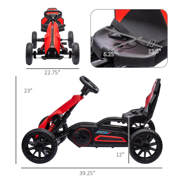 English Elm Aosom Kids Pedal Go Kart Outdoor Ride on Toy with Adjustable Seat and Handbrake W2225P249777