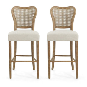 English Elm Christopher Knight Home® - BARSTOOL( Vintage Retro Set of 2) Fabric Seat Rubberwood Frame Cane Weave Durable Comfort Stylish Appeal N779P171193B