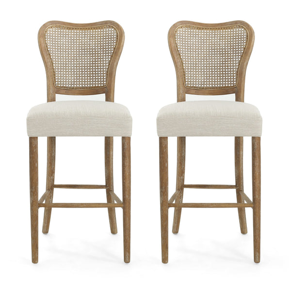 English Elm Christopher Knight Home® - BARSTOOL( Vintage Retro Set of 2) Fabric Seat Rubberwood Frame Cane Weave Durable Comfort Stylish Appeal N779P171193B