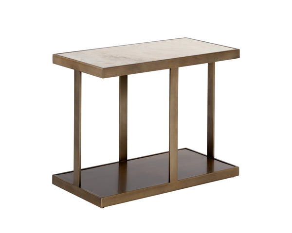 Sunpan Kamali Side Table: Stylish Beige Marble & Antique Gold Base – Modern Elegance for Your Living Space