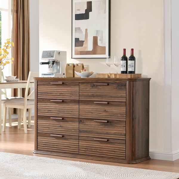 English Elm Fluted Wave Panel 7 Drawer Mdf Dresser Modern Bedroom Storage with Tv Stand Top T5326P425099