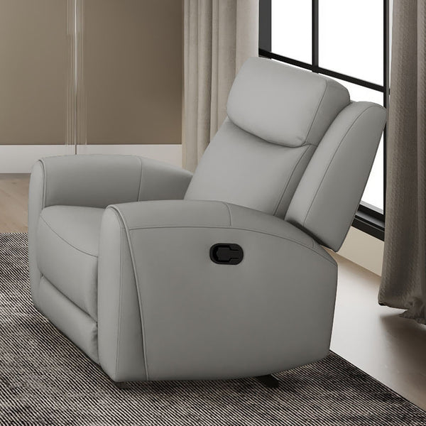 English Elm Contour Jacobus Manual Recliner Light Gray Leather Wide Seat Durable Frame High-Density Foam Comfort B2741P385162