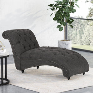 Christopher Knight Home® - Noble House - Varnell Contemporary Fabric Button Tufted Chaise Lounge, Charcoal and Dark Brown