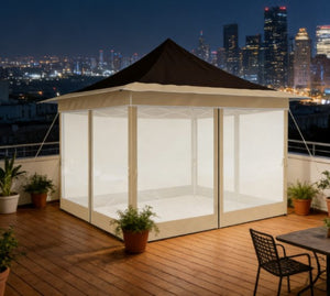 English Elm Adjustable Pop up Gazebo with Mesh Walls Oxford Fabric Canopy for Patio Garden T3971P426996